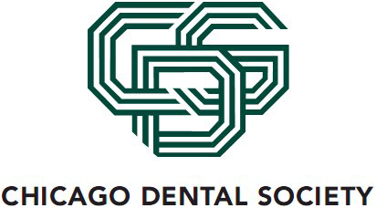 The image displays a logo consisting of a stylized letter C with an interlocking design within its center, forming a cohesive emblem. Below this graphic is text that reads CHICAGO DENTAL SOCIETY.
